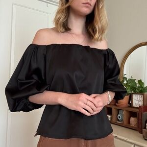 Off-the-shoulder Black Puff-Sleeve Top